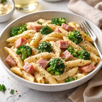 Image of Ham and Penne Alfredo with Broccoli