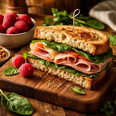 Image of Ham and Spinach Sandwich with Raspberry
