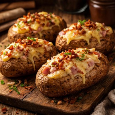 Image of Ham and Swiss Loaded Baked Potatoes