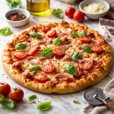 Image of Ham Cheese and Tomato Pizza