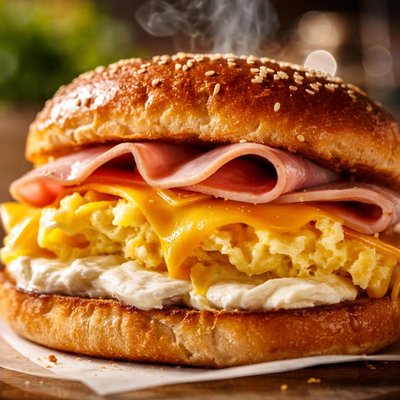 Image of Ham Cheese Egg Cream Cheese Sandwich