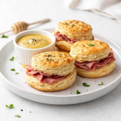 Image of Ham Filled Biscuits with Honey Mustard Dipping Sauce