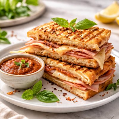 Image of Ham Manchego Panini with Dipping Sauce