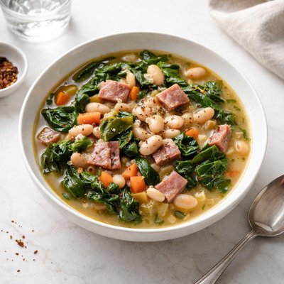 Image of Ham White Bean and Collard Greens Soup Crock Pot