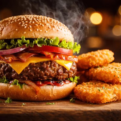 Image of Hamburger and Hash Browns