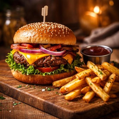 Image of Hamburger Fries Dinner