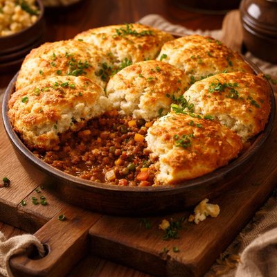 Image of Hamburger Pie with Onion Biscuit Topper