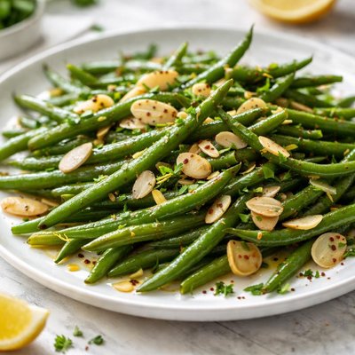Image of Haricot Vert French Green Beans with Garlic and Sliced Almonds