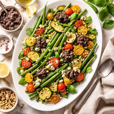 Image of Haricots Verts Zucchini Tomatoes Salad with Tapenade