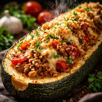 Image of Harvest Festival English Baked Stuffed Autumn Marrow Zucchini
