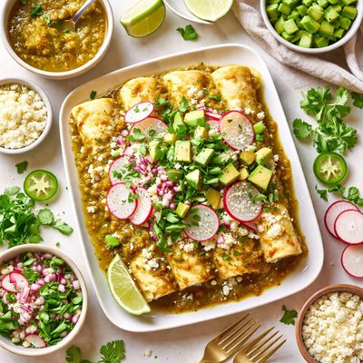 Image of Haute Couture Cheese Enchiladas with Tomatillo Salsa