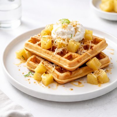 Image of Hawaiian Waffles with Pineapple Coconut