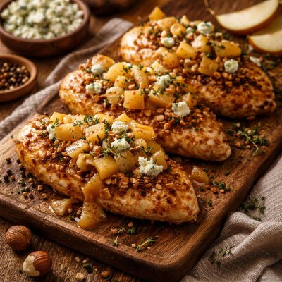 Image of Hazelnut Chicken with Pear Sauce Blue Cheese