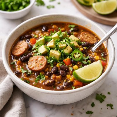 Image of Healthy Black Bean Soup with Turkey Sausage
