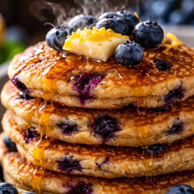 Image of Healthy Blueberry Cornmeal Pancakes
