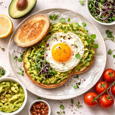 Image of Healthy Breakfast Sandwich with Avocado and Egg