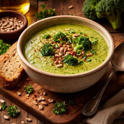 Image of Healthy Broccoli Soup with Sunflower Seeds