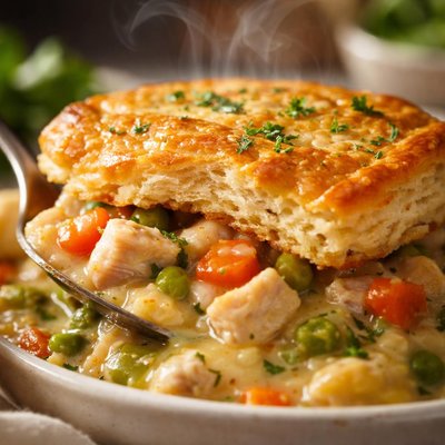 Image of Healthy Chicken Pot Pie with Biscuit Crust