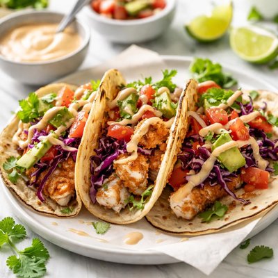 Image of Healthy Fish Tacos with Chipotle Cream