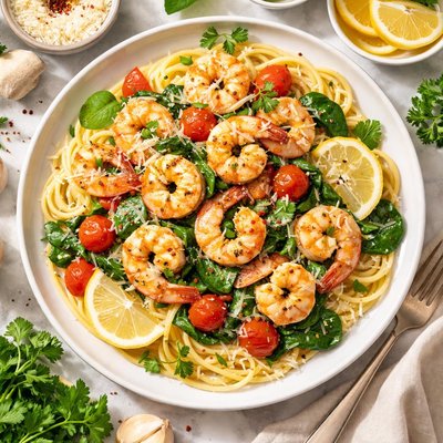 Image of Healthy Garlic Shrimp Pasta