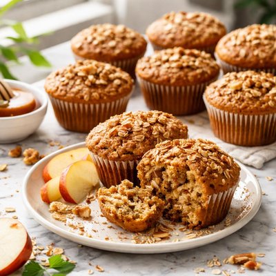 Image of Healthy Low Fat Apple and Oatmeal Muffins