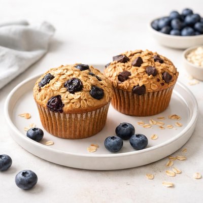 Image of Healthy Low Fat Blueberry or Chocolate Oatmeal Muffins