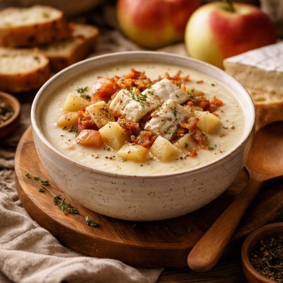 Image of Healthy Low Fat Creamy Potato Apple Brie Soup