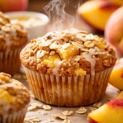 Image of Healthy Oat Peaches and Cream Muffins