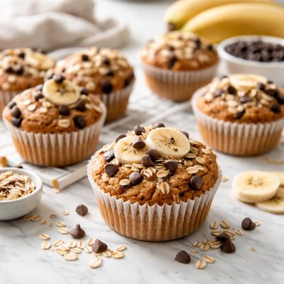 Image of Healthy Oatmeal Banana Chocolate Chip Muffins