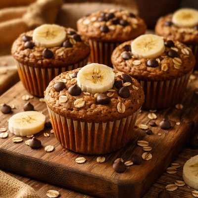 Image of Healthy Oatmeal Banana Chocolate Muffins