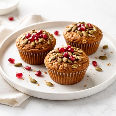 Image of Healthy Pumpkin Pomegranate Muffins