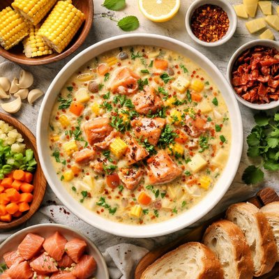 Image of Healthy Salmon Corn Chowder