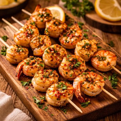 Image of Healthy Spicy Shrimp and Scallop Skewers