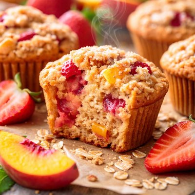 Image of Healthy Strawberry Peach Muffins