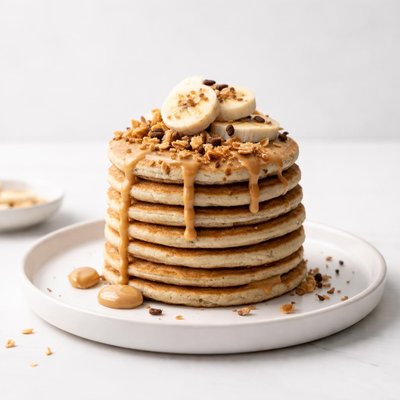 Image of Healthy Vegan Oat and Pb Pancakes