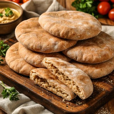 Image of Healthy Whole Wheat Pita Bread No Oil or Sugar