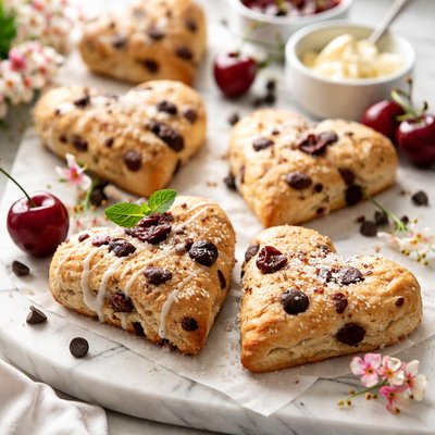 Image of Heart Shaped Dried Cherry and Chocolate Chip Scones