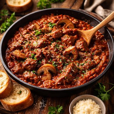 Image of Hearty Beef and Porcini Mushroom Tomato Sauce