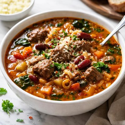 Image of Hearty Beef and Rice Minestrone Soup