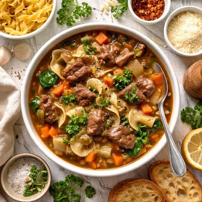 Image of Vegetarian Hearty Beef Noodle Soup