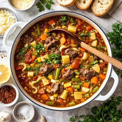 Image of Hearty Beef Vegetable Soup with Noodles