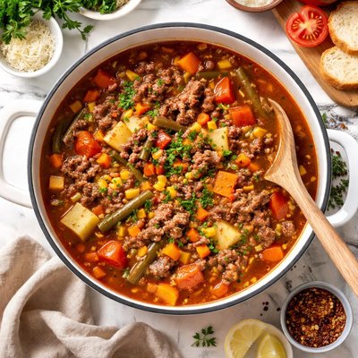 Image of Hearty Ground Beef Vegetable Soup