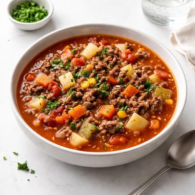 Image of Whole30 Hearty Hamburger Soup