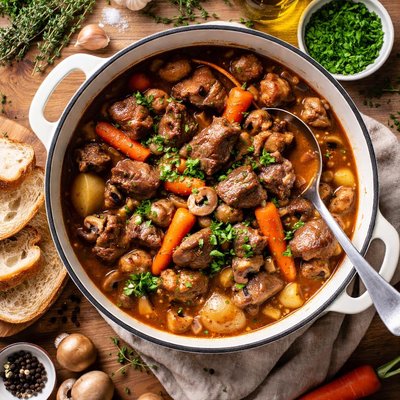 Image of Hearty Lamb Stew with Mushrooms and Carrots