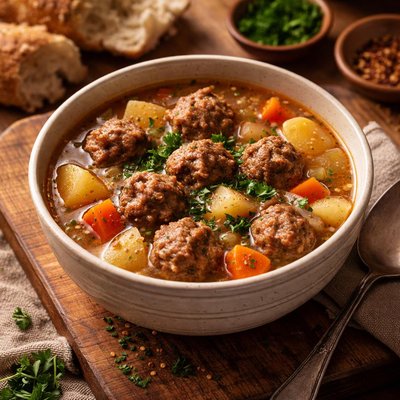 Image of Whole30 Hearty Meatball and Potato Soup