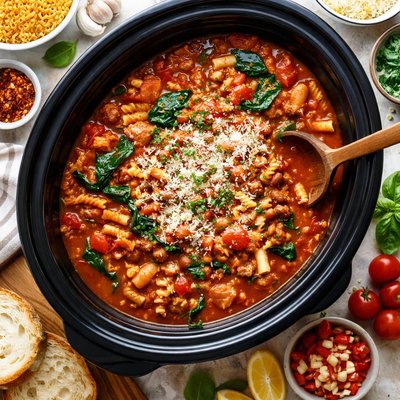 Image of Hearty Pasta Tomato Soup Slow Cooker