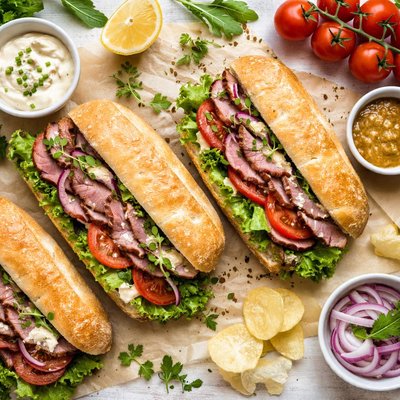 Image of Hearty Roast Beef Sandwiches with Horseradish Mayonnaise