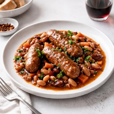 Image of Hearty Sausage Bean and Red Wine Casserole