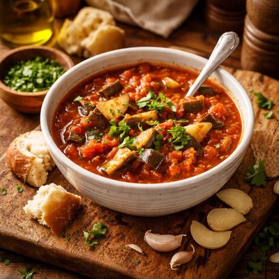 Image of Hearty Tomato Soup with Chinese Eggplant and Ginger