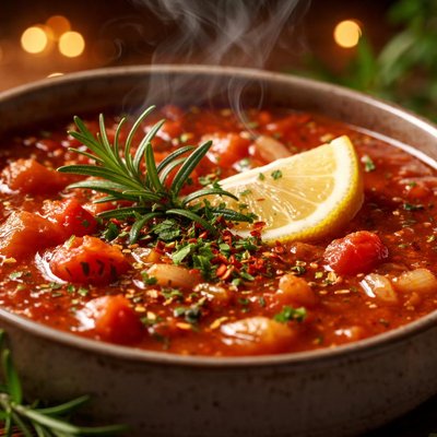 Image of Hearty Tomato Soup with Lemon and Rosemary